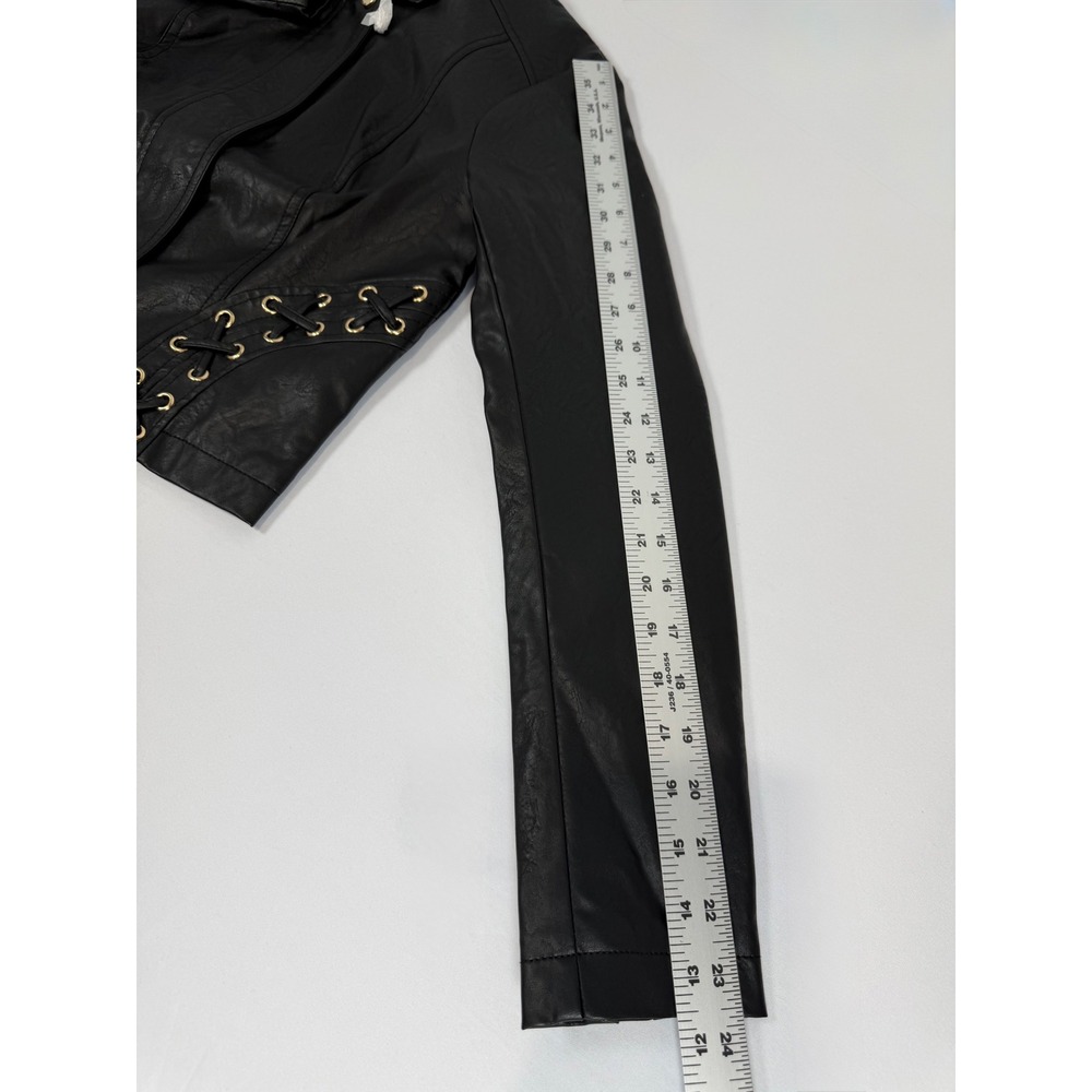 GUESS Ciena STC Moto PU Jacket Jet Black Lace Up Faux Leather R5RL61WGKP0 Size S - Picture 6 of 11
